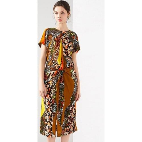 Coffee Leopard Floral Silk Dresses Women Fashion 2021 Summer Long Casual Sexy Office Work Daily Dress Plus Size Slim Fit A Line