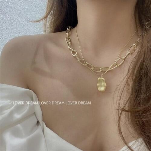 Korean Vintage Geometry Double Metal Necklace Instagram blogger Geometry Commuter Pendant Fashion Ball Necklace