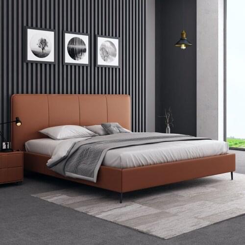 Genuine Leather Bed 1.8 M Double Bed Master Bedroom Northern European Leather Bed