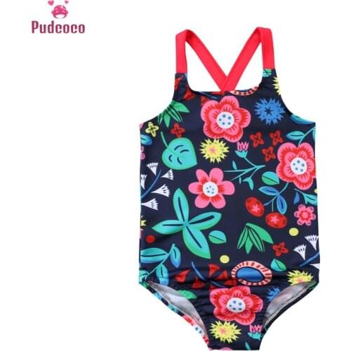 Hot Summer Cute Baby Girls Swimwear One Piece With Floral Pattern Beach Girls Swimsuit Kid Children Swimming Costumes Bikini