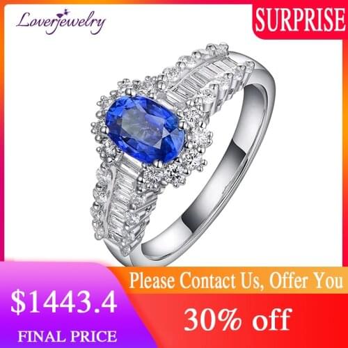 LOVERJEWELRY Sapphire Ring For Women White Gold Real 18Kt/Au750 Natural Diamonds September Birthstone Sapphire Ring Jewellery