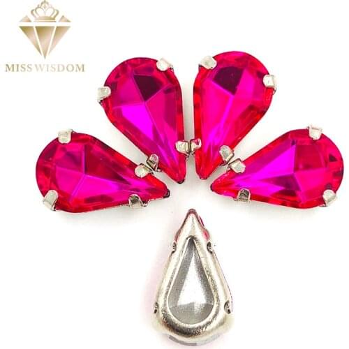 30pcs/pack 6X10mm/8X13mm Rose crystal pear drop Copper claws hollow thick bottom high quality Sew on rhinestones DIY accessories