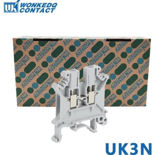 100Pcs UK3N UK3 Multi-Color Screw Feed-through Universal Plug Connductor UK 3N Wire Electrical Connector Din Rail Terminal Block