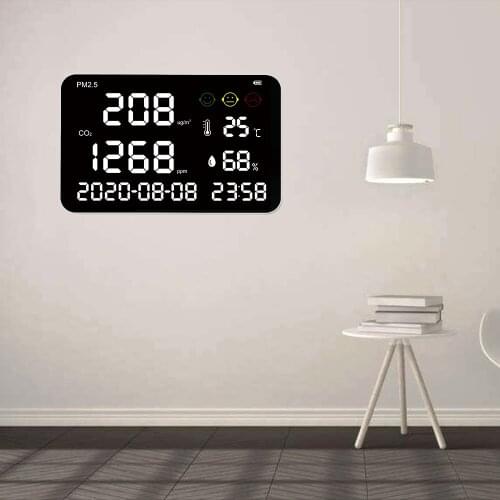 Multifunctional Carbon Dioxide Detector Larger Screen Wall Mounted Air Quality Monitor Gas Detector PM2.5 CO2 Monitor Meter