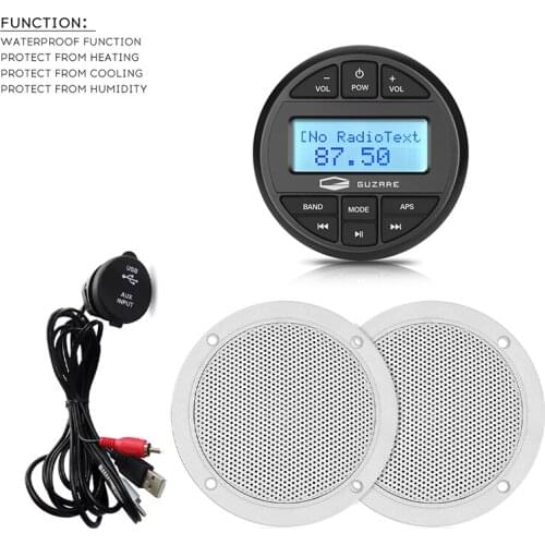 Marine Radio Audio Boat Stereo Bluetooth Receiver MP3 Car Player For RV ATV Yacht+1Pair 4inch Waterproof Speakers+AM FM Antenna