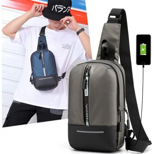 Male High Quality Nylon Messenger Chest Bags Multi-USB Charging Reflective Strip Men Shoulder Sling Daypack Backpack Rucksack