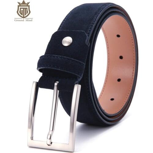 New Suede Leather Mens Belts Fashion Genuine Leather Cowhide Belt Luxury Brand Brushed Metal Pin Buckle ceinture homme