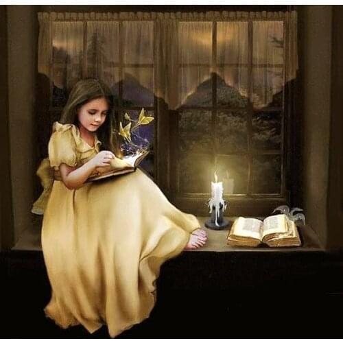 Read the Book Girl People Child Needlework,For Embroidery,DIY 14CT Unprinted Cross stitch kits Cross-Stitching decor crafts