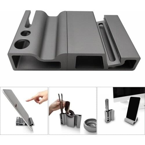 Desktop Aluminum Alloy Vertical Pen Holder Phone Stand Combination Storage Rack