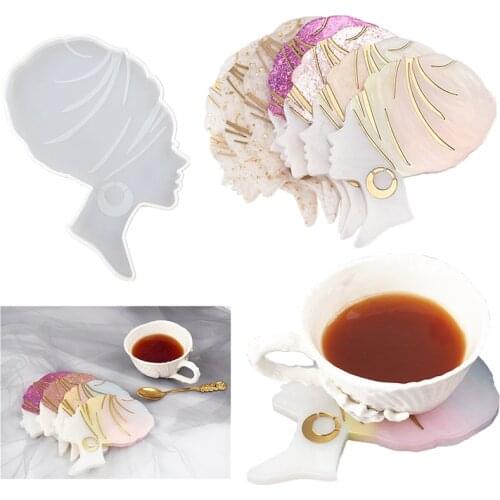 Irregular Head Beauty Female with Kerchief Coaster Silicone Mold Epoxy Resin Molds Casting DIY Jewelry Holder Home Decoration