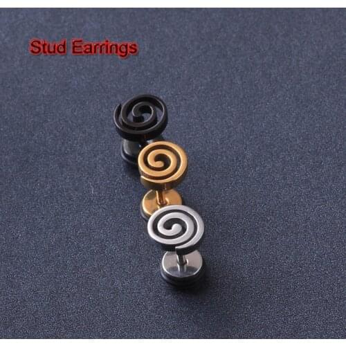 New Fashion 2 pieces ear plugs Tornado storm Shape Titanium Stainless Steel Black color Gold men/women pierced Stud Earrings