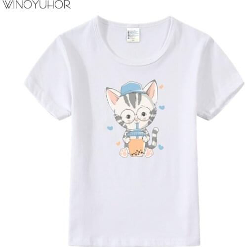 2021 New Fashion Summer Cute Children Brand Clothing For Kids Girl Short Sleeve Print Cat T Shirts Tops Baby Clothes