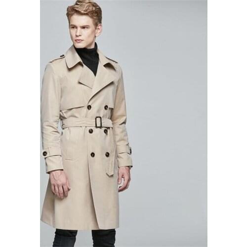 New autumn trench coat mens mid-length khaki grey slim-fit British classic double-breasted young куртка мужская весна