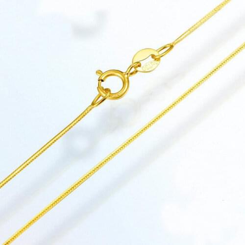 Solid AU750 Yellow Gold Necklace 0.7mm Women Snake Chain Necklace Send Bracelet Gift