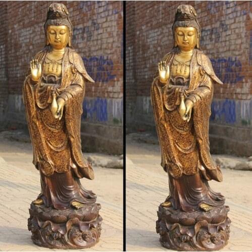 Song voge gem S2046 33" Larger Chinese Bronze Gild Kwan-yin Guan Yin Boddhisattva Goddess Statue