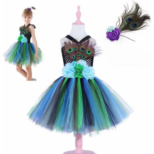 Peacock Princess Tutu Dress Girls Anime Cosplay Christmas Costume Happay Purim Birthday Party Dresses Halloween Costume for Kids