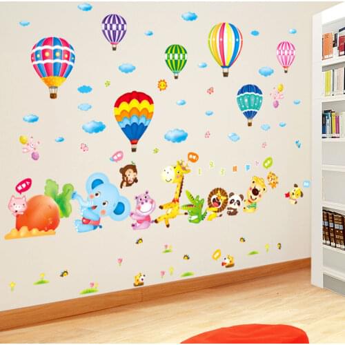 [shijuekongjian] Animals Wall Stickers DIY Hot Air Balloons Mural Decals for Kids Rooms Baby Bedroom Nursery House Decoration