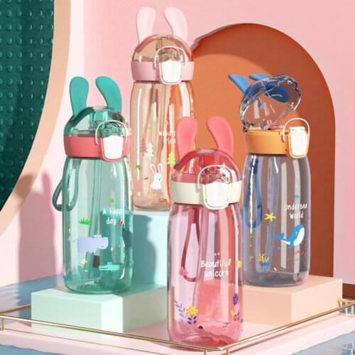 400/550ML Water Bottle Pop Cup Straw Design Heat-resistant Wholly Removable Cartoon Print Water Bottle for Home
