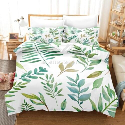 Tropical Palm Leaves Bedding Set Jungle Green Monstera Leaves Duvet Cover Set Twin Full Queen King Bedding Quilt Cover 2/3Pcs