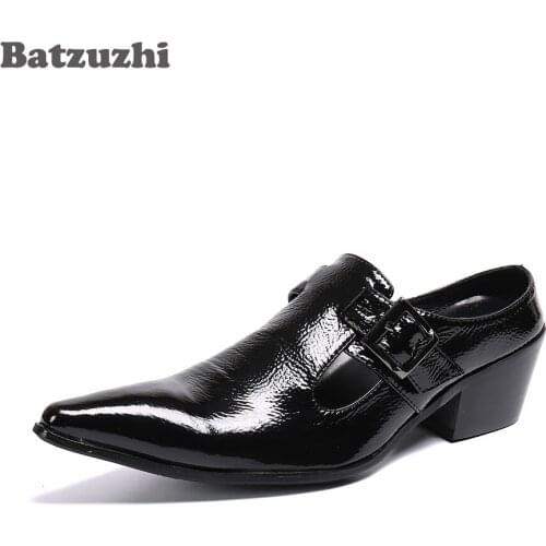 Batzuzhi Black Genuine Leather Dress Shoes Men Pointed Toe Personality Mens Shoes Slip-on Business Shoes Zapatos Hombre