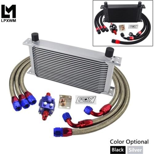 UNIVERSAL OIL COOLER KIT 19ROWS OIL COOLER + OIL FILTER ADAPTER + STAINLESS BRAIDED HOSE WITH STICKER AND BOX
