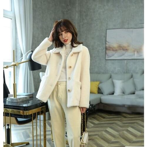 High Quality All Wool Sheep Shearling Coat Women Short Faux Fur Coat Particle Fleece Composite Fur In One Outerwear 2021 Winter
