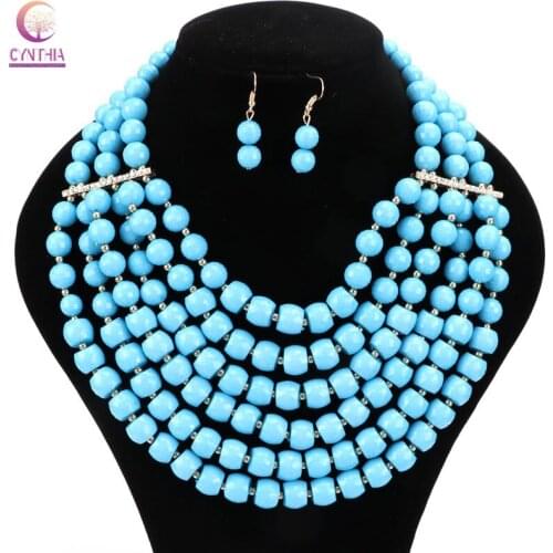 Women African Beads Jewelry Sets For Party Bridal Wedding Accessories Set Earrings Pendant Necklace Jewelry Sets