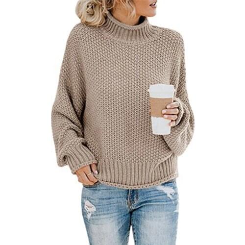 Sweater Mujer Solid Turtleneck Long Sleeve Loose Pullover Sweater for Women