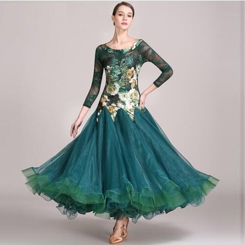 Lady Ballroom Dance Competition Dress Standard Modern Dance Costume Ballroom Waltz Dress Luminous Costumes B-6916