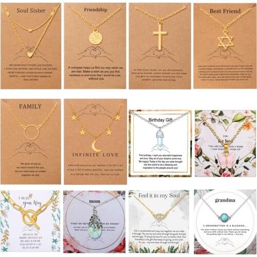 Simple Geometric Star Moon Eye Cross Pendant Necklace Vintage Crystal Stone Necklace for Women Collar