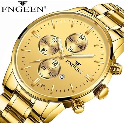 Golden Men Watch 2021 Fashion Sport Mens Watches Top Brand Luxury Waterproof Stainless Steel Quartz Clock Date Relogio Masculino