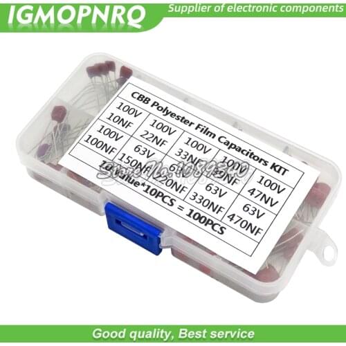 100PCS/lot 10nF~470nF Metallized Polyester Film Capacitors Assortment Kit High precision and stability samples CBB capacitor set