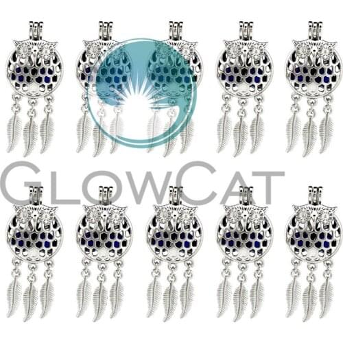 10X K737 Dream Catcher Owl Bird Beads Cage Jewelry Making Perfume Essential Oil Diffuser Pearl Cage Locket Pendant