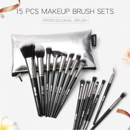 15 makeup brush set portable powder brush eye shadow eyebrow lip contour highlight brush makeup tool simple practical with bag