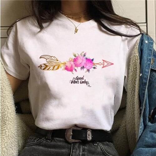 2021 Aesthetic Watercolor Vouge Feather Arrow T Shirts Women Vintage graphic Print tees Soft Casual White Graphic Female Tee