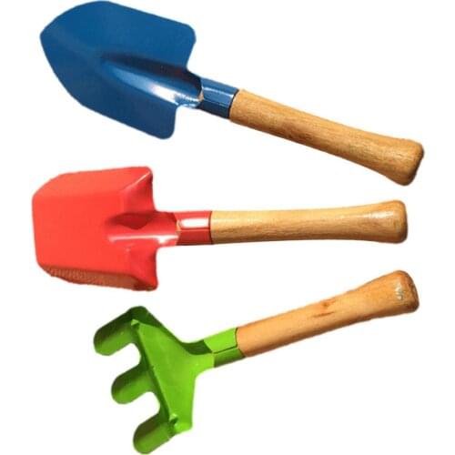 3Pcs Kids Candy Color Garden Tools Mini Trowel with Wooden Handle Gardening Tools Trowel Rake Shovel for Children
