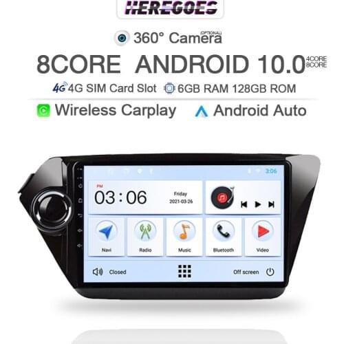 360 Camera Carplay 6+128gb Android 10.0 Car DVD Player For Kia RIO 3 4 Rio 2010- 2017 Navigation GPS 4G LTE Wifi DSP RDS Radio