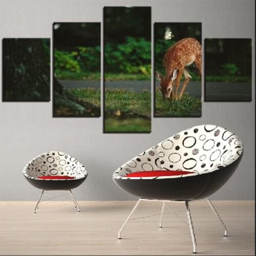 5 Pieces Roe Deer Canvas Painting Forest Landscape Pictures Animal Posters For Home Decor Artwork Modern Wallpapers Frame
