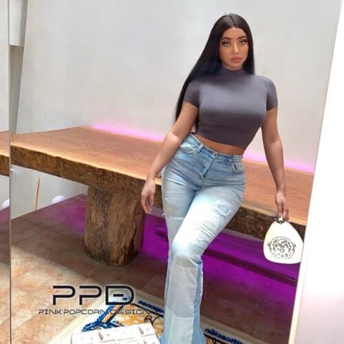 6 Colors Small Turtleneck Comfortable Cotton Stretch Slim Fit Chest Big Solid Color Short Sleeve T Shirt