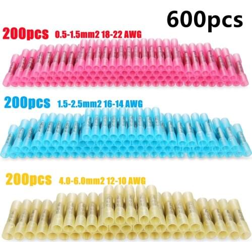 600/300pcs Waterproof Heat Shrink Butt Connectors Electrical Wire Splice Cable Crimp Terminals Connectors Ternimals Kit AWG22-10