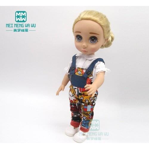 White shirt + flower strap pants Clothes for dolls fits 40cm Salon dolls