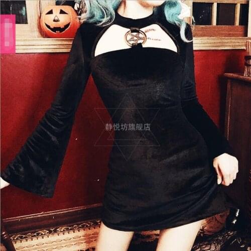 Cos Halloween Costume Vintage Hepburn Sexy Black Dress Chic Teens Girls Retro Lolita Gothic Fashion Party Dress