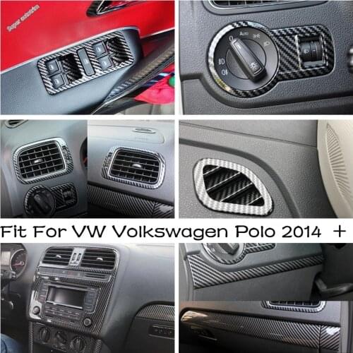 Carbon Fiber Central Control Instrument Decoration Strip / Glass Lift Button Cover Trim ABS For VW Volkswagen Polo 2014 - 2018