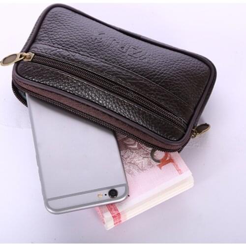 Business Universal Leather Cell Phone bag handbag Double zipper Luxury Pocket Hanging bag coin purse