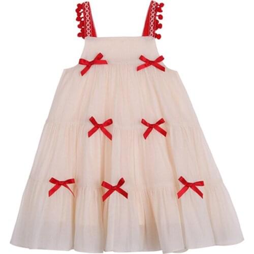 DFXD 2020 Summer Dress For Girls Korean Kids Clothing Sleeveless Bow Sling Dress Lovely Ball Gown Princess Dress 2-7T Vestido