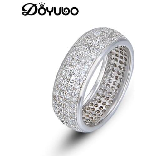DOYUBO Luxury Women Real Silver Four Rows Cubic Zirconia Wedding Ring Classical 925 Sterling Silver Engagement Ring JewelryVB273