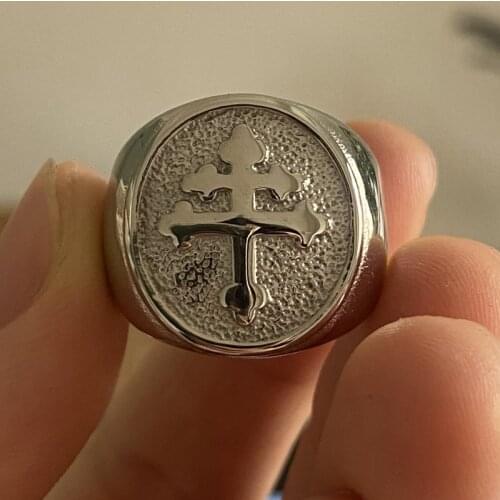 Dropshipping Classic Design Cross of Lorraine Signet Rings Mens Stainless Steel Biker Ring Biker Fashion Jewelry