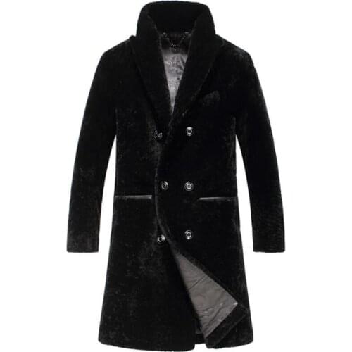 Double breasted wool long coat man winter shearling jacket
