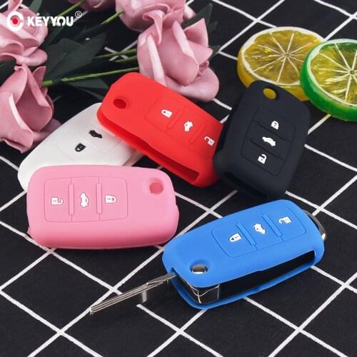 KEYYOU 30pcs Flip Key Car Silicone Key Case For VW Golf Bora Jetta Polo Beet Passat For Skoda Octavia Fabia For Seat Ibiza Leon