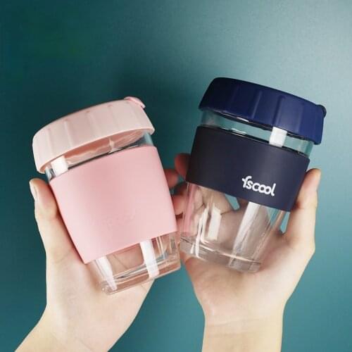 340ML Coffee Mug with Lid Glass Silicone Heat-resistant Anti-scald Non-slip Drinking Bottle Student Water Cup Travel Mugs Tea